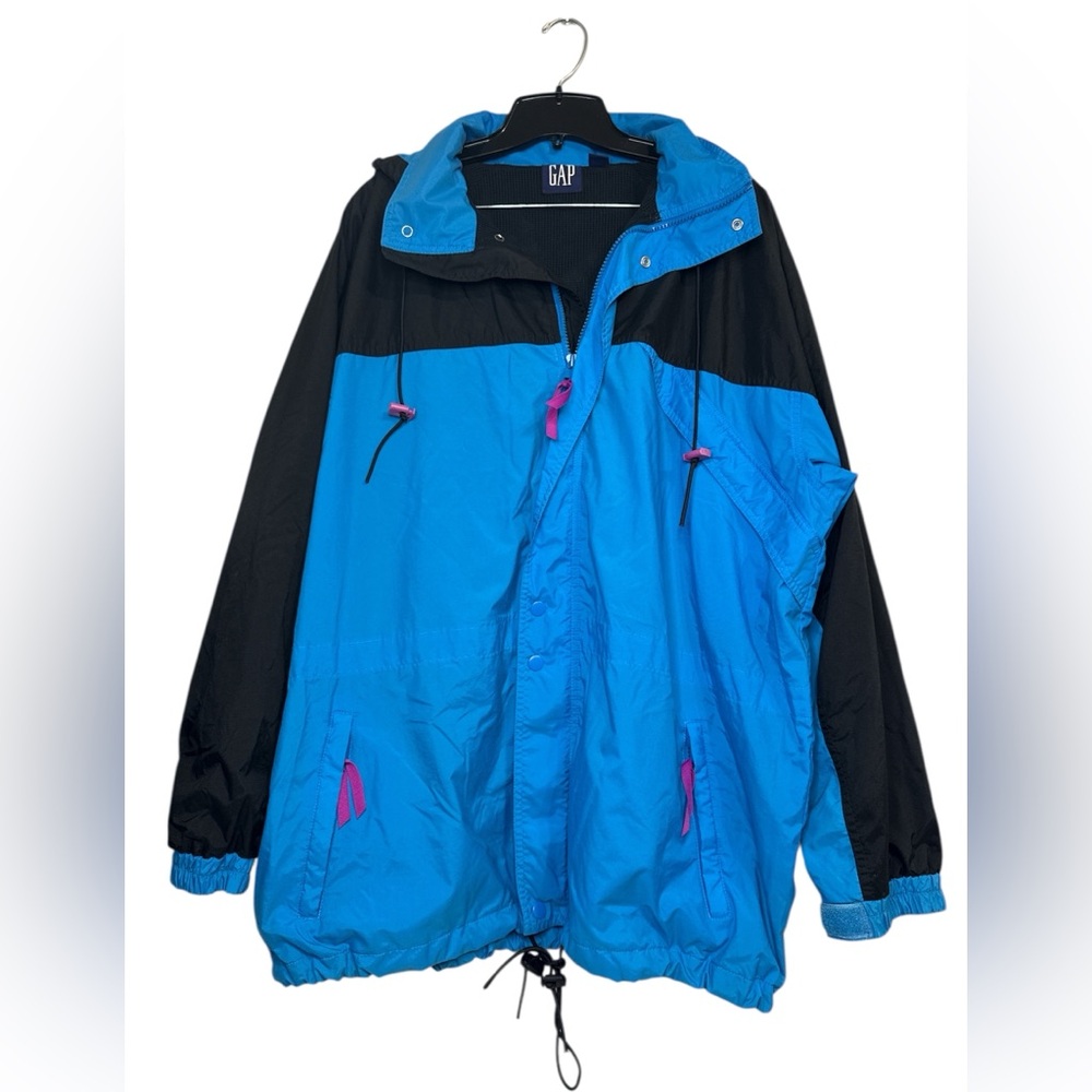 Vintage GAP Black and Blue Hooded Jacket with Pink Accents